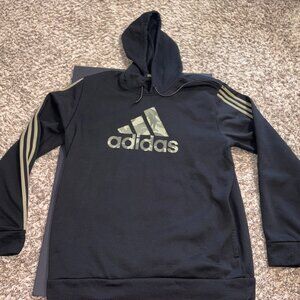 Adidas Black Camo Logo Pullover Hoodie Men's Hooded Sweatshirt - XL Polyester